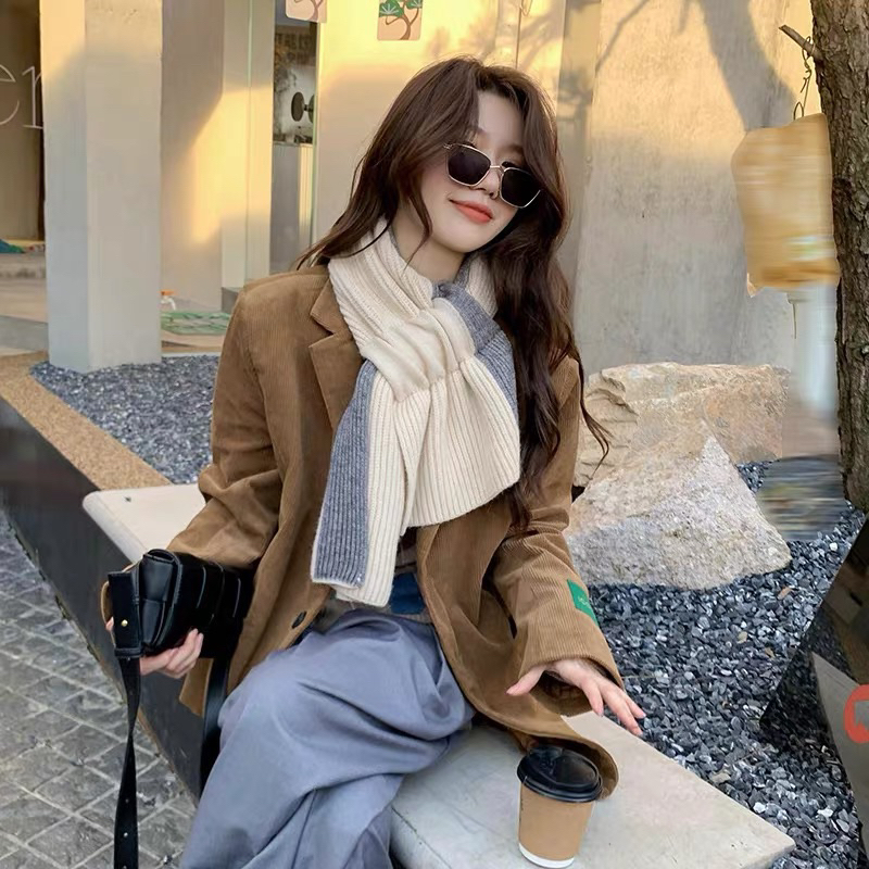 Khăn Len Lông Cừu Phối Màu Thắt Nơ phong Cách Hàn