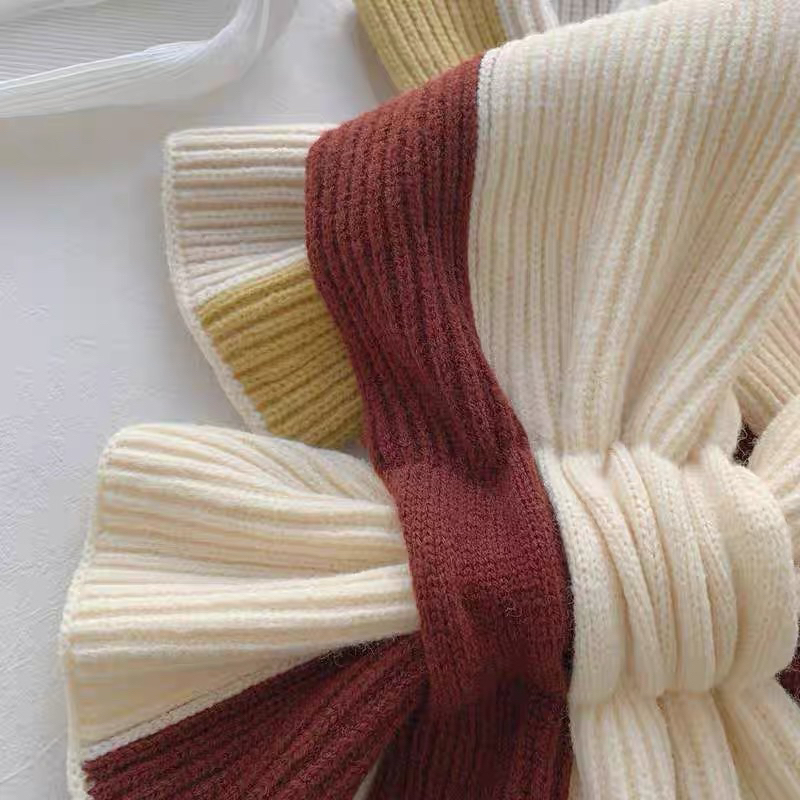 Khăn Len Lông Cừu Phối Màu Thắt Nơ phong Cách Hàn