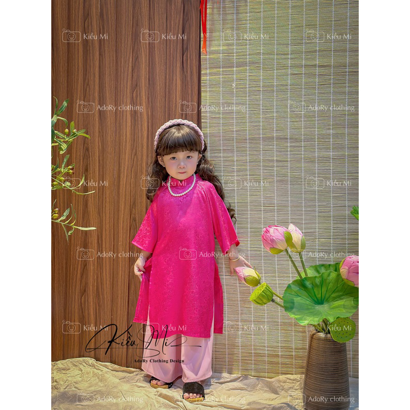 Áo dài gấm cổ trụ cách tân gấm cao cấp cho bé 10-36kg