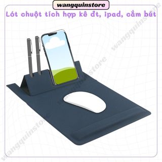 Miếng lót chuột đa năng đệm cổ tay kiêm giá đỡ điện thoại, tablet lỗ cắm bút Bàn chi chuột đa năng chống trượt lót chuột
