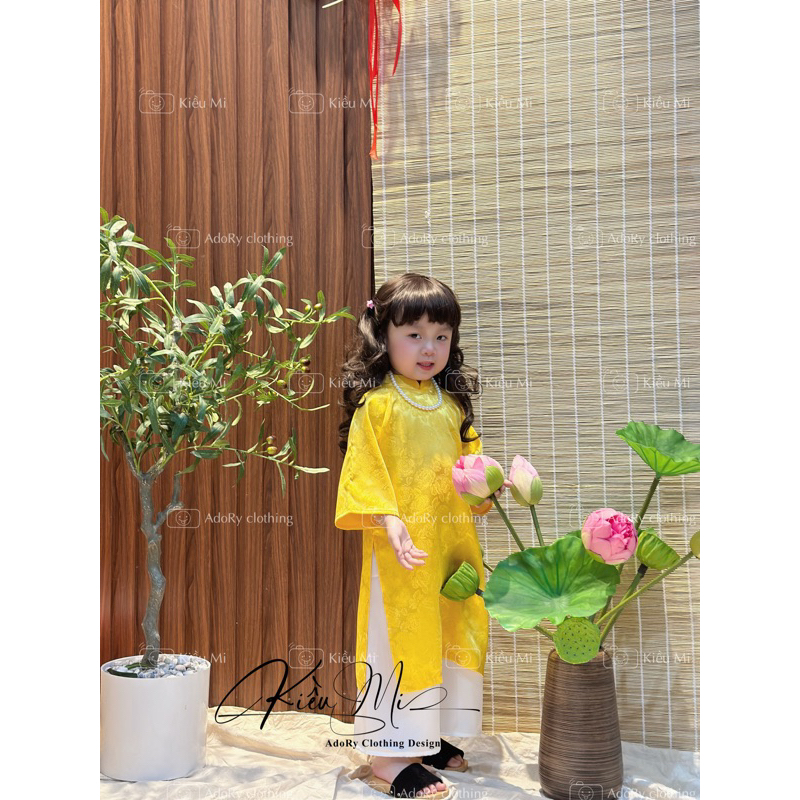 Áo dài gấm cổ trụ cách tân gấm cao cấp cho bé 10-36kg