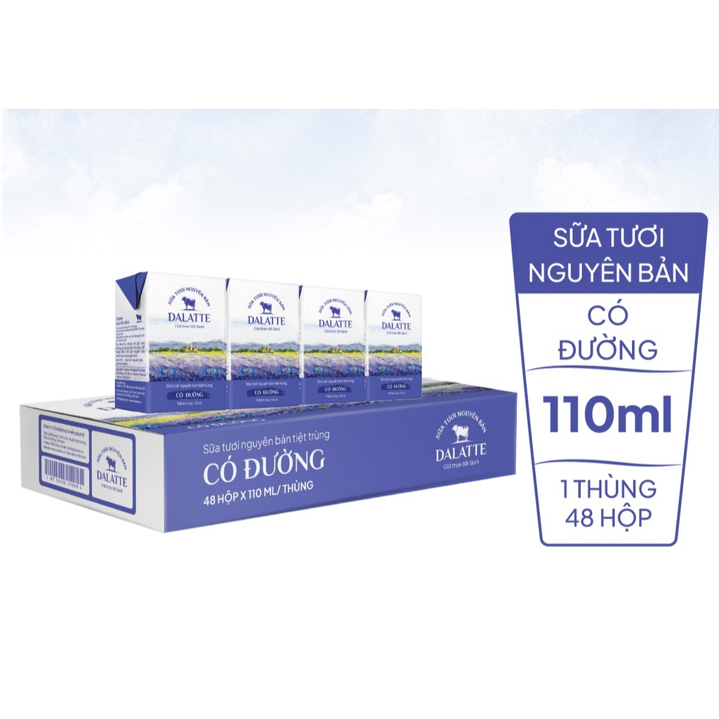 Sữa tươi ít đường, có đường Dalatte 110ml
