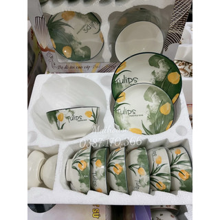 Bộ bát đĩa sứ cao cấp tulips 11 món