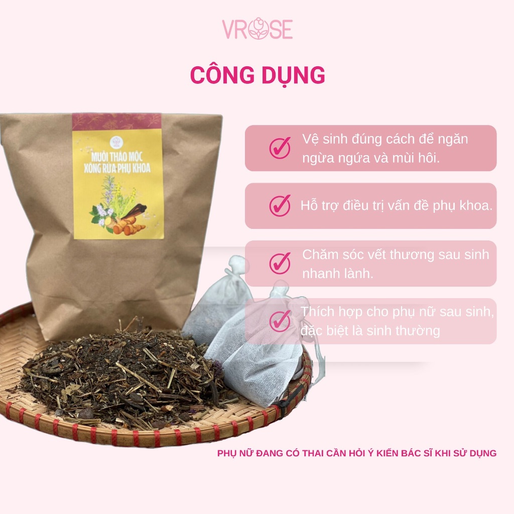 Muối thảo mộc xông rửa phụ khoa Vrose Set 10 túi lọc
