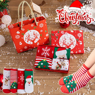 Hộp quà tặng giáng sinh tất vớ Noel 4 đôi kèm túi giấy cho bé cực xinh
