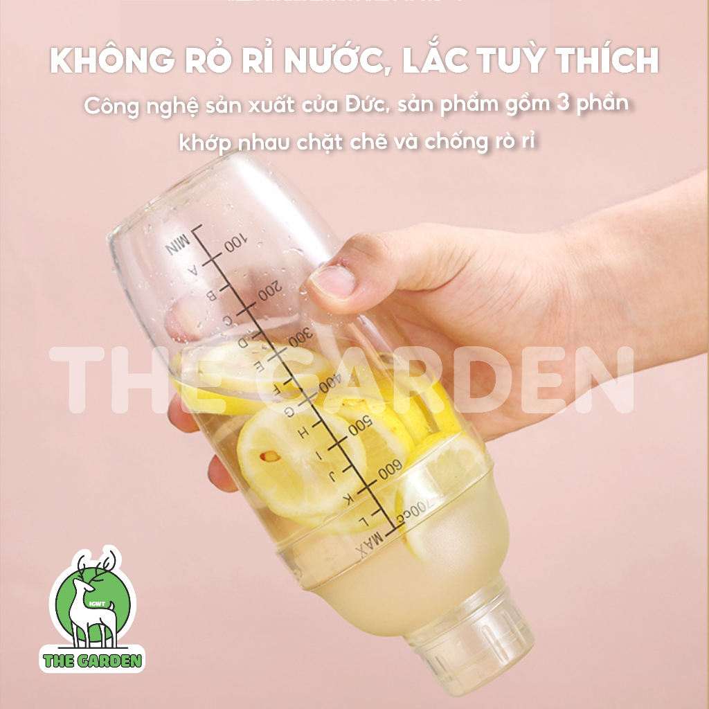 Bình lắc shaker nhựa  vạch đen THE GARDEN dụng cụ pha trà sữa