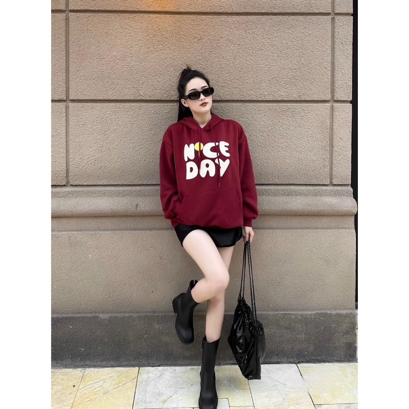 Áo Hoodie Nam Nữ , Áo Hoodie UNISEX In Chữ NICE DAY Form Rộng N20
