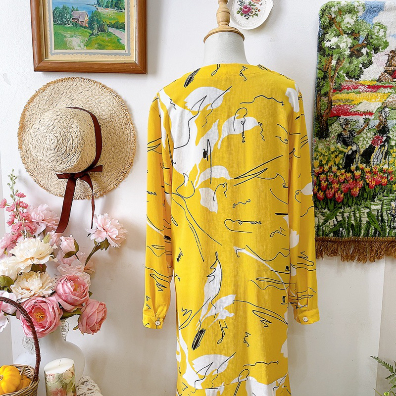 Đầm sơmi vàng dáng suông Hàn