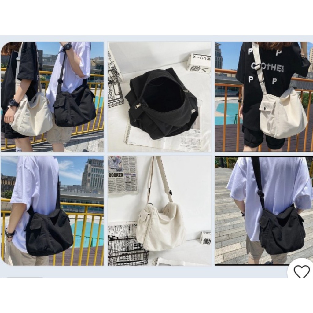 Túi đeo chéo Tote Vải canvas trơn trống túi hộp nam nữ unisex phong cách Đi Học đi chơi Đựng Sách A4, laptop 14inch