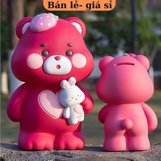 Heo tiết kiệm gấu dâu - lợn tiết kiệm size to cho bé chất liệu nhựa pvc cao cấp