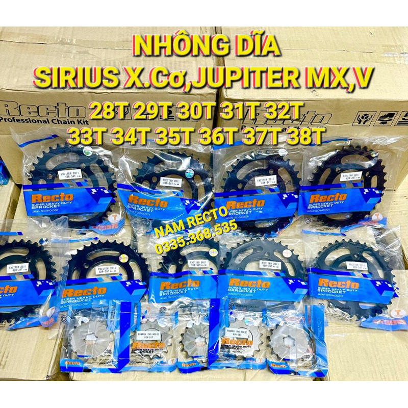 Nhông Dĩa sau sirius x.cơ,jupiter mx,v,x.cơ,28T 30T 32T 33T 34T 35T 36T 37T 38T Nhông 14T 15T 16T CHÍNH HÃNG RECTO