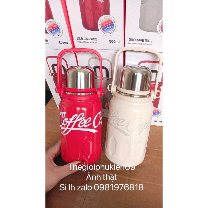 Bình Giữ Nhiệt Nóng Lạnh Coffee Cup Dung Tích 800ML, Chất Liệu Inox 316 2 Lớp, Giữ Nhiệt 10 Giờ.Kèm Dây Muội.C2