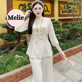 Áo lẻ bà ba đi chùa cổ tròn đính ngọc Đồ bộ đi chùa cổ tròn dài tay lụa gấm vân hoa Pháp phục đi chùa Sang trọng
