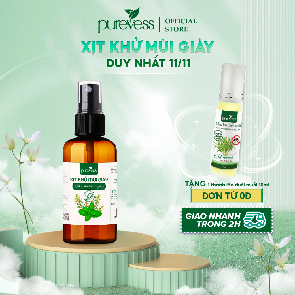 Xịt khử mùi giày Purevess hương bạc hà the mát 50ml - 100ml
