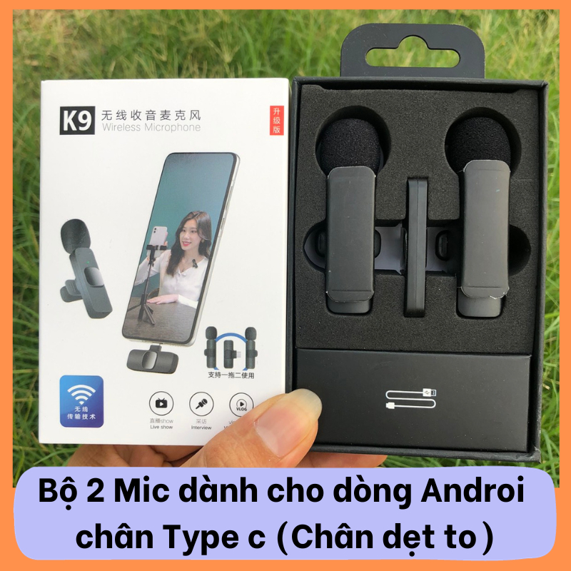 Micro Thu Âm Không Dây K9. Lọc Tạp Âm, Giảm Tiếng Ồn, Cải Thiện Chất Lượng Âm Thanh. Thích hợp Livetreams, Quay video, L