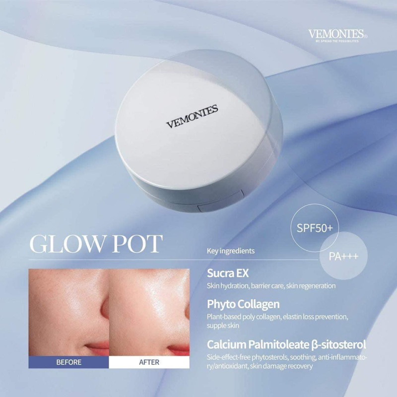 Phấn Nước Che Khuyết Điểm Dưỡng Da Vemontes - GlowPot Hàn Quốc Cấp Ẩm Lâu Trôi Chống Thấm