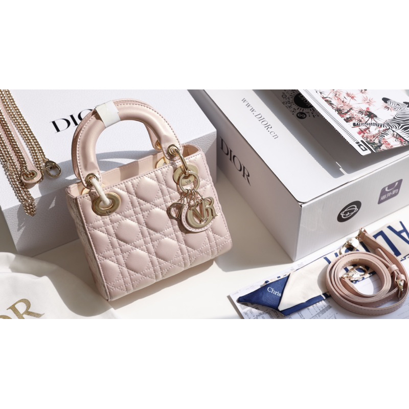 Túi quai xách Di.or lady size 17cm chất da lì tag vàng fullbox