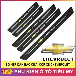 CHEVROLET - Bộ 9 Miếng Dán Chống Trầy Xước Có Logo Hãng CHEVROLET Bảo Vệ Bậc Cửa Và Cốp, Sợi Cacbon