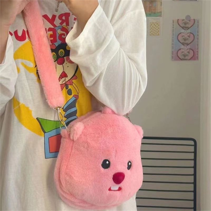 Túi đeo vai Loopy nhồi bông xinh xắn lông mịn dễ thương - Túi đeo chéo Loopy