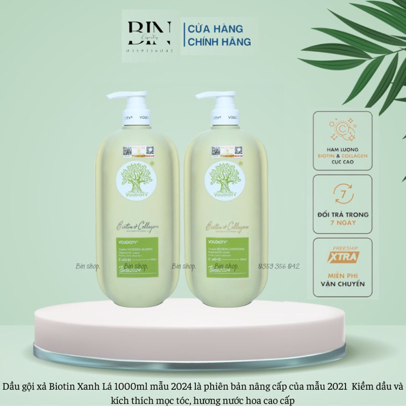 Dầu gội xả Biotin&amp; Collagen xanh lá kiềm dầu 1000ml