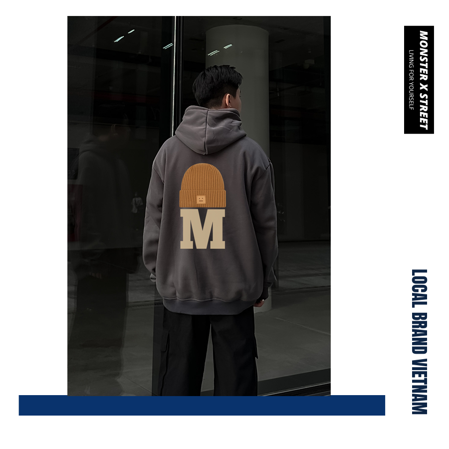 Áo hoodie nỉ bông Monster X Street M-HAT nam nữ form rộng thu đông Local Brand