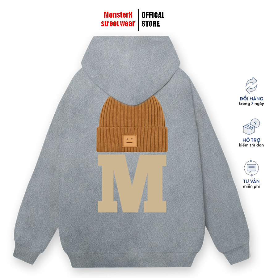 Áo hoodie nỉ bông Monster X Street M-HAT nam nữ form rộng thu đông Local Brand