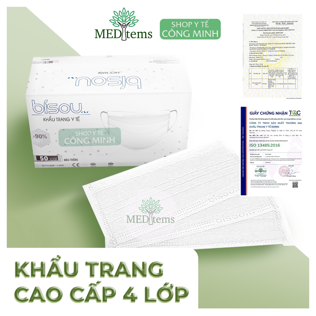 Combo 200, 250, 500 cái Khẩu trang y tế BISOU 4 lớp