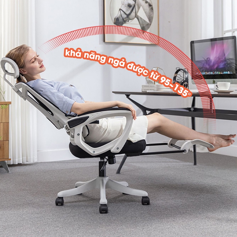 Ghế Xoay Văn Phòng PH23-301 Công Thái Học Pehouse có gác chân, Lưng ghế có thể ngả 135 độ thiết kế chắc chắn và tinh tế
