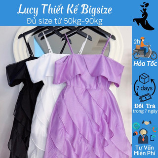 Đầm nữ bigsize, đầm voan bẹt vai tua rua thướt tha duyên dáng