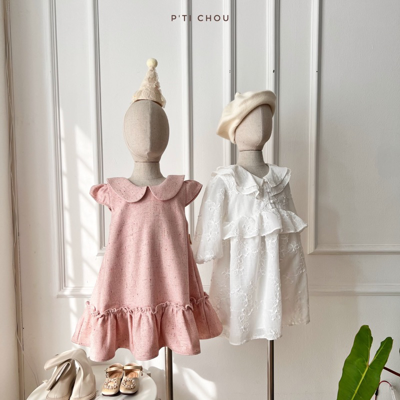 Chestnut dress P'ti chou | Váy Hạt dẻ dạ tweed mỏng cho bé gái 8kg - 25kg cổ sen đuôi cá