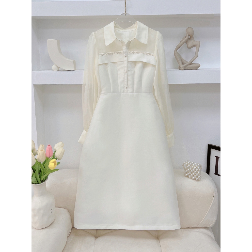 🔥 M42 - Váy Tafta Phối Cổ Tơ Óng Váy Thiết Kế 2 Lớp, Form Dáng Váy Trẻ Trung, Sang Trọng by Belly CLothing