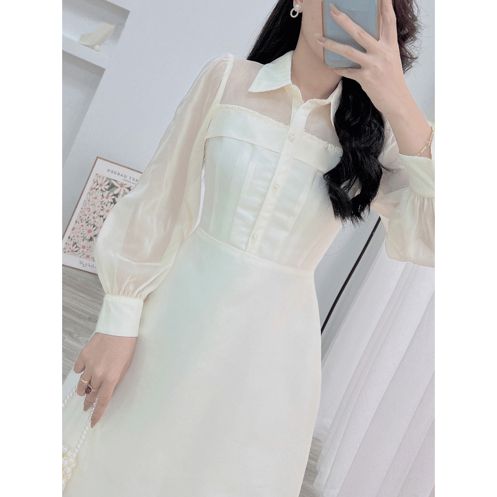 🔥 M42 - Váy Tafta Phối Cổ Tơ Óng Váy Thiết Kế 2 Lớp, Form Dáng Váy Trẻ Trung, Sang Trọng by Belly CLothing