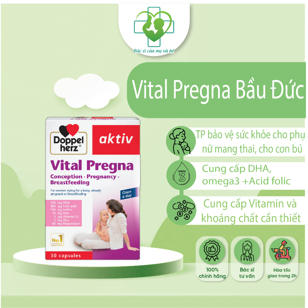 [TPCN Nhập Khẩu] Viên uống bổ sung Vitamin và khoáng chất cho bà bầu Doppelherz Aktiv Vital Pregna (