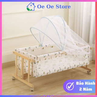 Nôi gỗ lắc lư ,lôi đu đưa cho bé có tặng kèm màn chống côn trùng