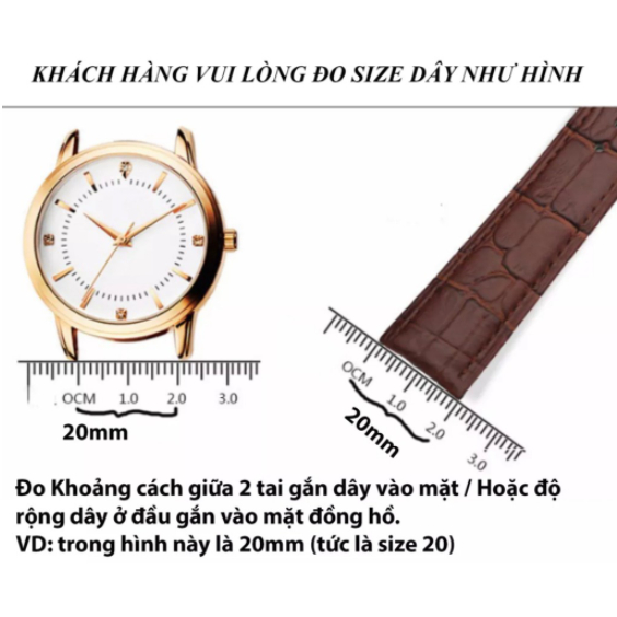 Dây đồng hồ da nam nữ nhiều màu da bò thật hai mặt dập vân cá sấu size 14mm 16mm 18mm 19mm 20mm 21mm 24mm