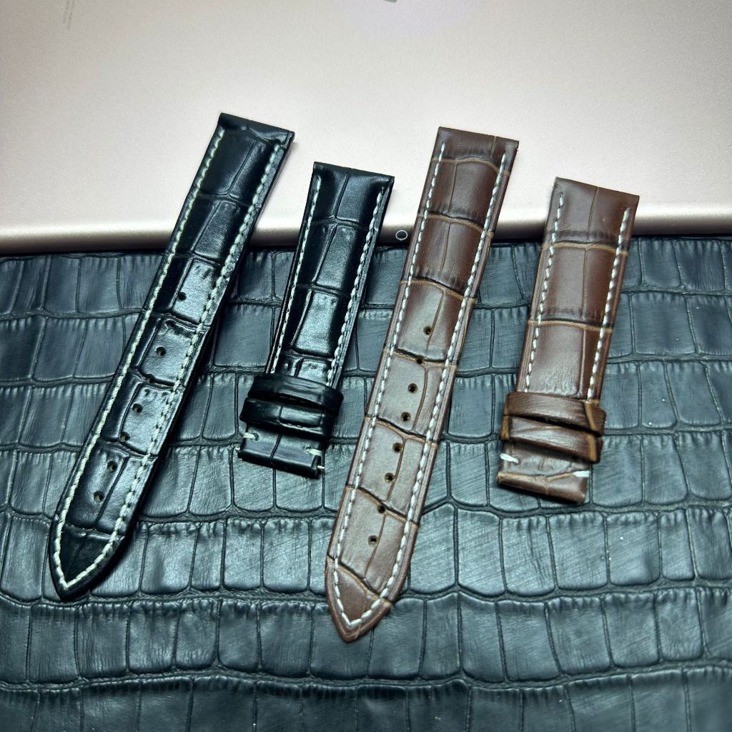 Dây đồng hồ da nam nữ nhiều màu da bò thật hai mặt dập vân cá sấu size 14mm 16mm 18mm 19mm 20mm 21mm 24mm