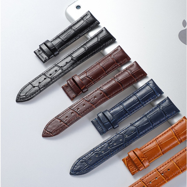 Dây đồng hồ da nam nữ nhiều màu da bò thật hai mặt dập vân cá sấu size 14mm 16mm 18mm 19mm 20mm 21mm 24mm