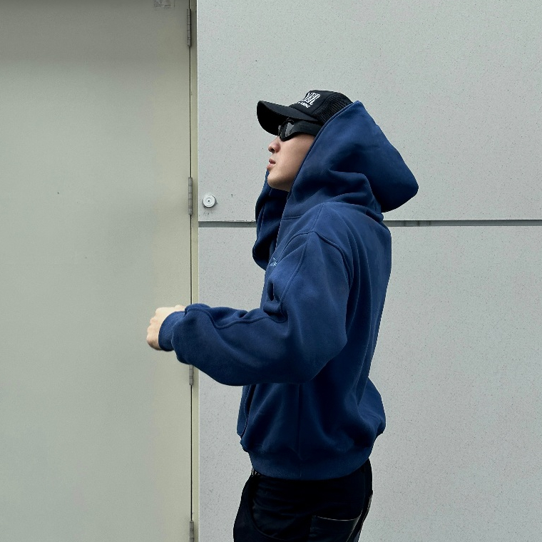 Áo Hoodie Drill Boxy Gucoon  Navy, Áo Hoodie Nỉ Unisex Nam nữ Dày dặn Đứng form Màu Xanh Navy