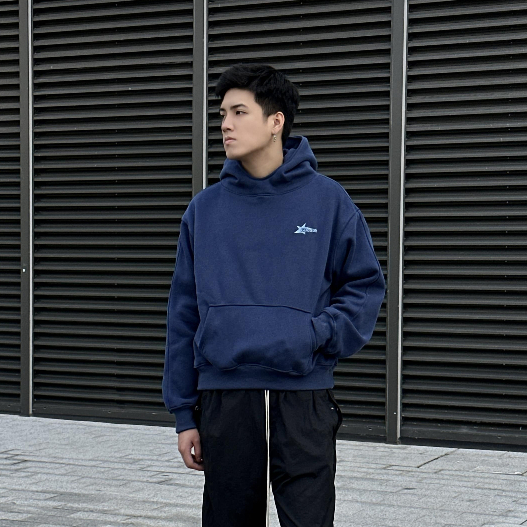 Áo Hoodie Drill Boxy Gucoon  Navy, Áo Hoodie Nỉ Unisex Nam nữ Dày dặn Đứng form Màu Xanh Navy