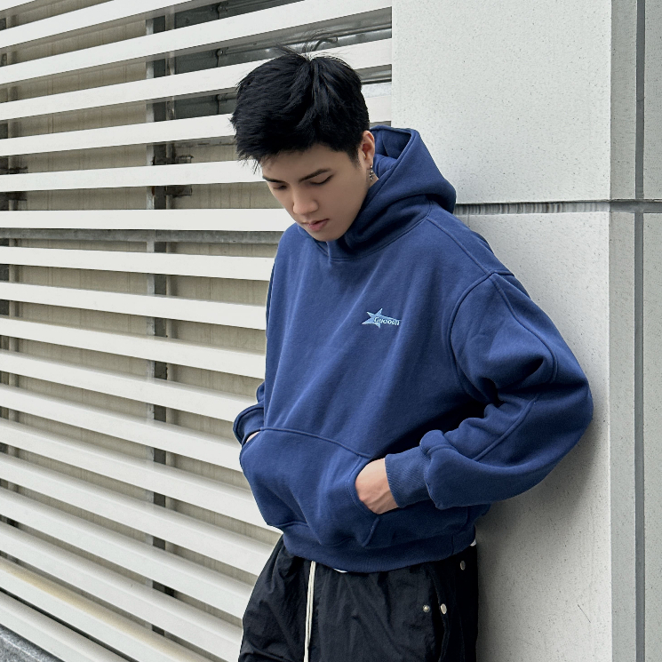 Áo Hoodie Drill Boxy Gucoon  Navy, Áo Hoodie Nỉ Unisex Nam nữ Dày dặn Đứng form Màu Xanh Navy