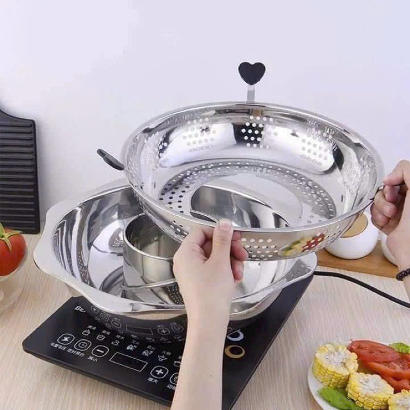 Nồi lẩu xoay Chất liệu INOX 304 an toàn , bền đẹp, dùng được cho mọi loại bếp-Tiện lợi và đa năng