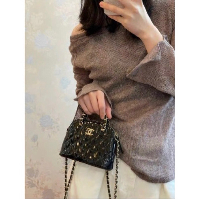 Túi Xách Nữ Mini  Cha neo Hến Da Dóng Dây Pha Xích