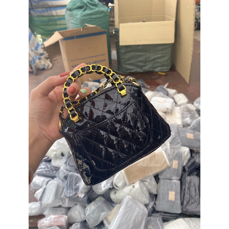 Túi Xách Nữ Mini  Cha neo Hến Da Dóng Dây Pha Xích