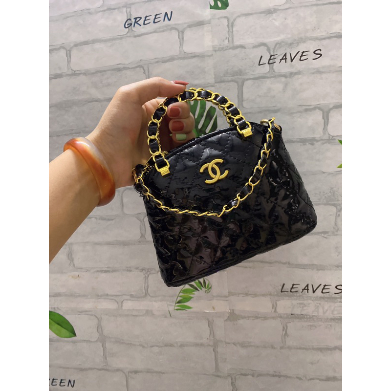 Túi Xách Nữ Mini  Cha neo Hến Da Dóng Dây Pha Xích