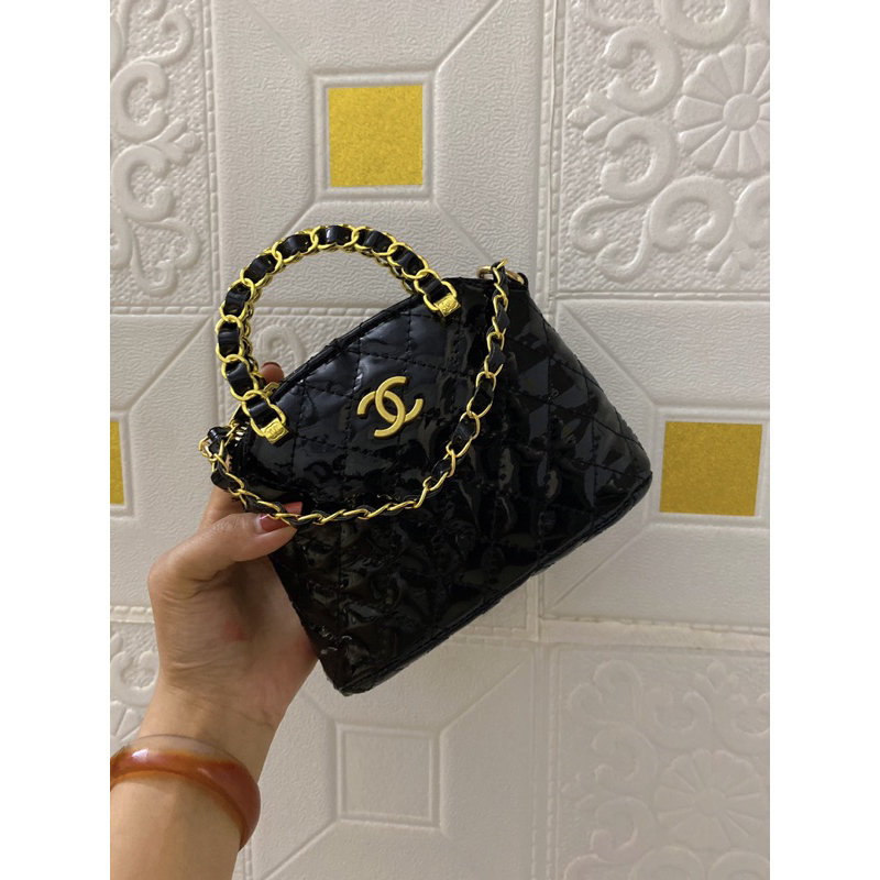 Túi Xách Nữ Mini  Cha neo Hến Da Dóng Dây Pha Xích