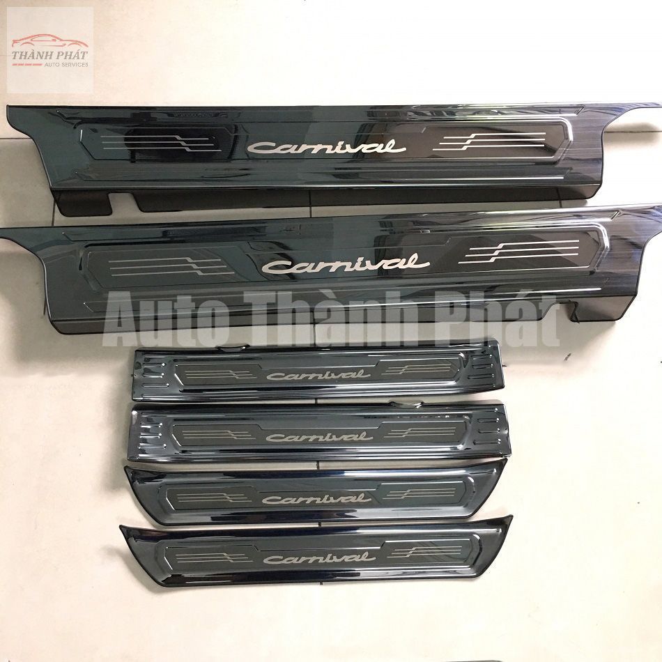Ốp Bậc Cửa, Nẹp Bước Chân Titan Cao Cấp Xe Kia Carnival 2022- 2023 Full Bộ 6 Chi Tiết
