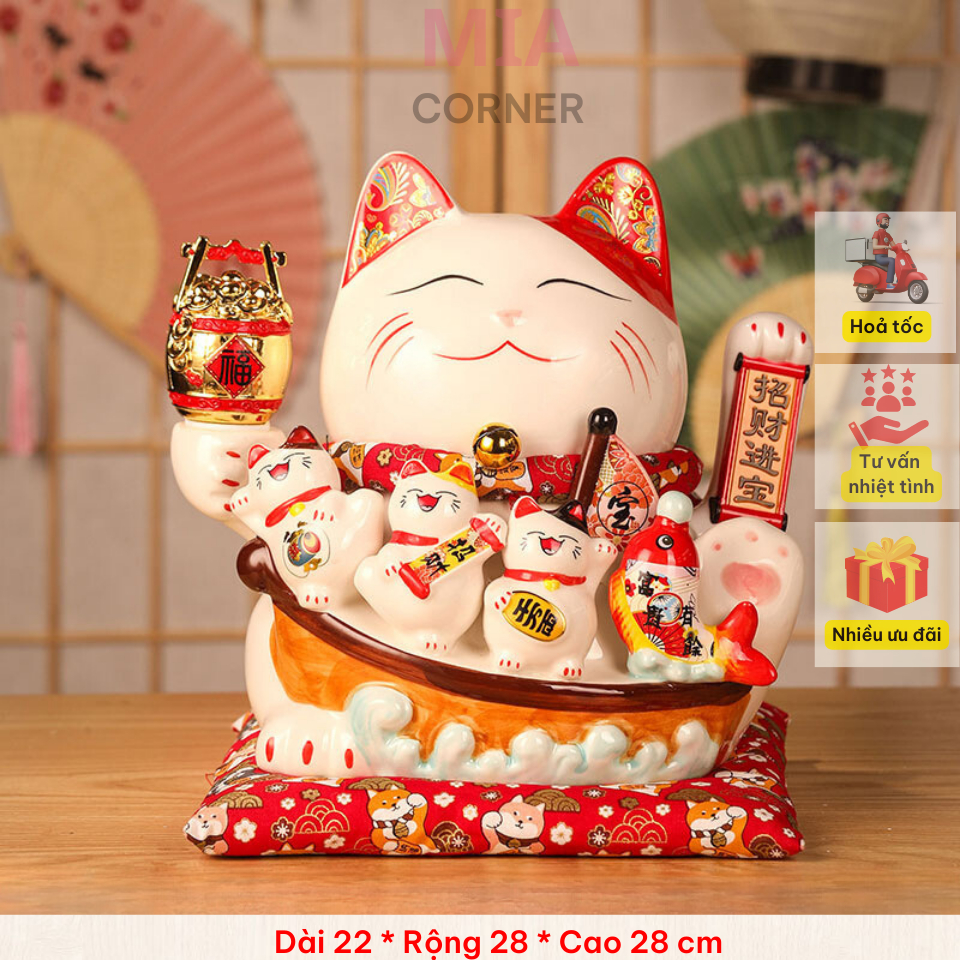 Mèo thần tài vẫy tay phong thuỷ , làm từ gốm sứ cao cấp, dùng làm quà tặng trang trí