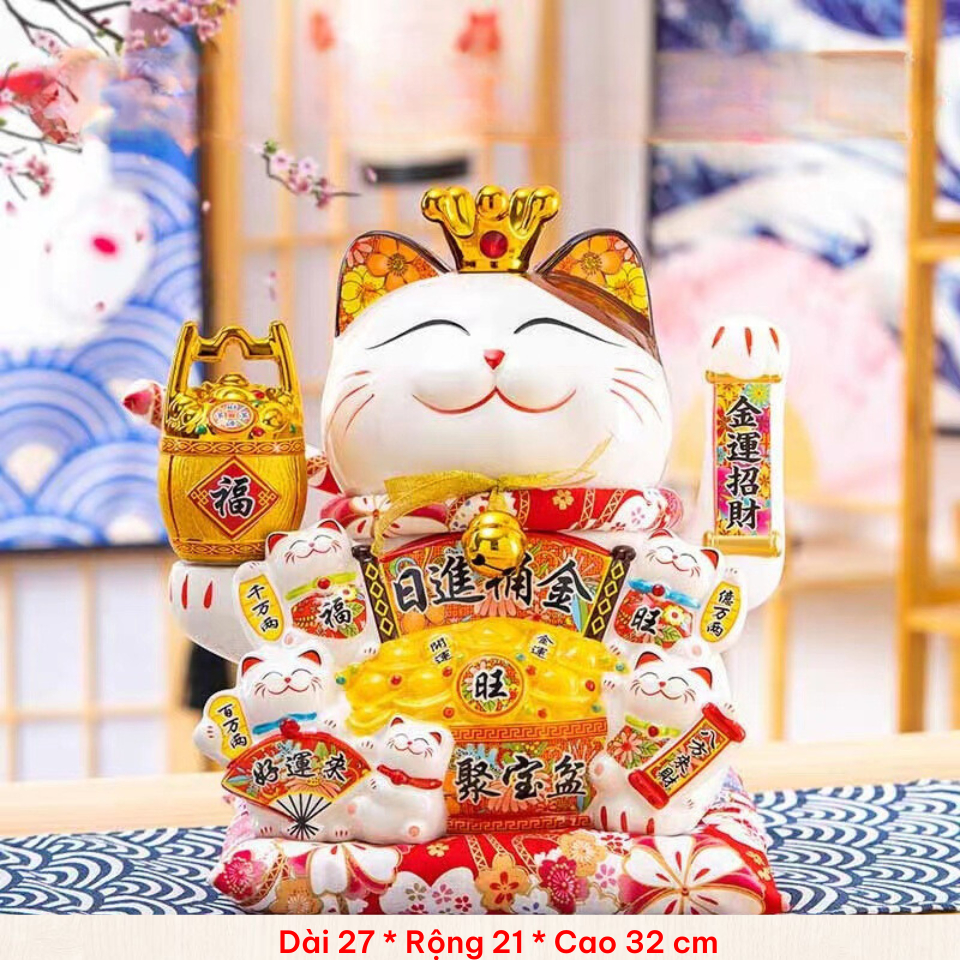 Mèo thần tài vẫy tay phong thuỷ , làm từ gốm sứ cao cấp, dùng làm quà tặng trang trí