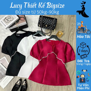 Áo nữ bigsize, áo viền bèo gợn tay phồng cổ kiểu 3 màu