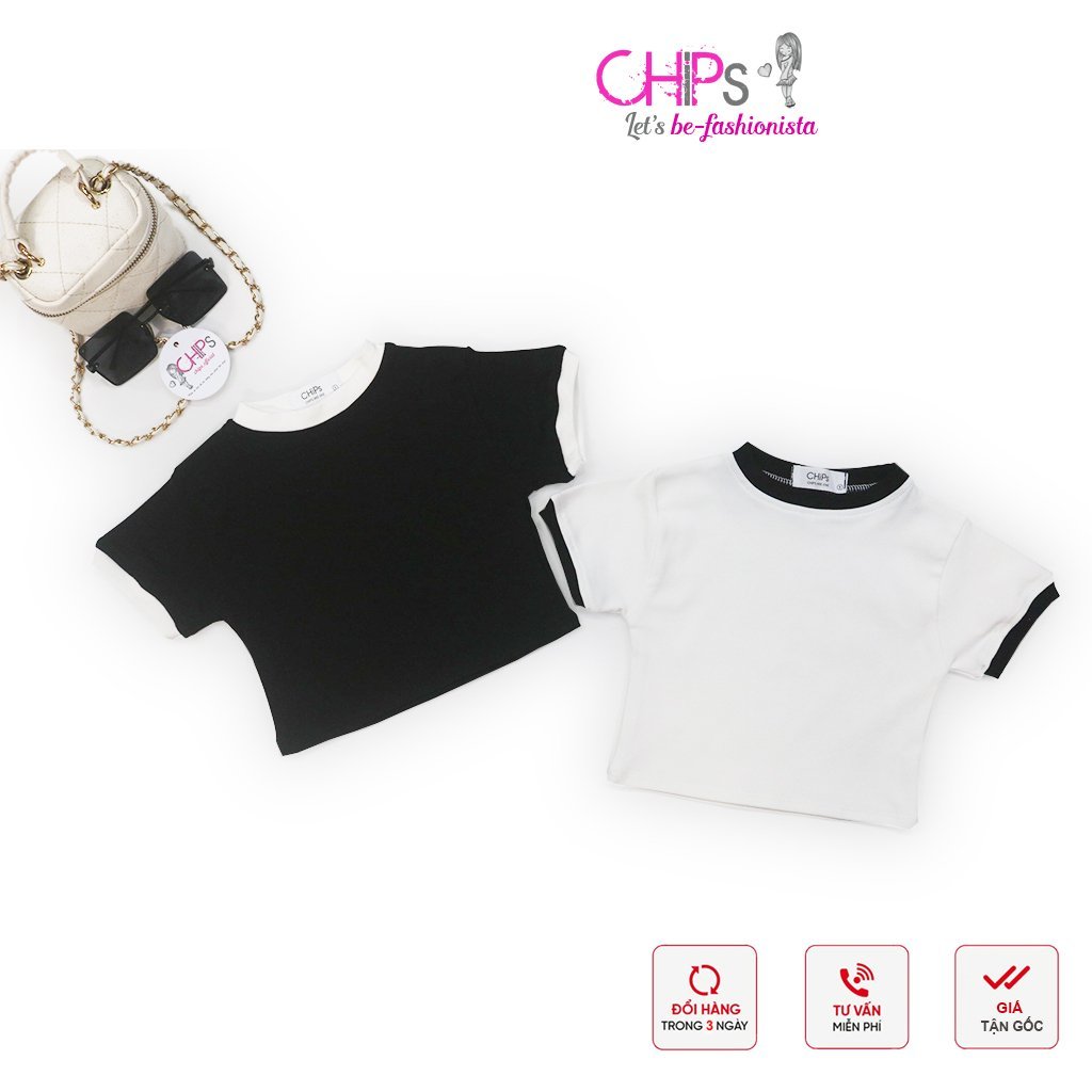 Áo Croptop Cộc Tay phối Lé Có Ba Màu Cho Bé Gái